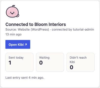 Kibi Forms connection in WordPress showing the Bloom Interiors workspace.