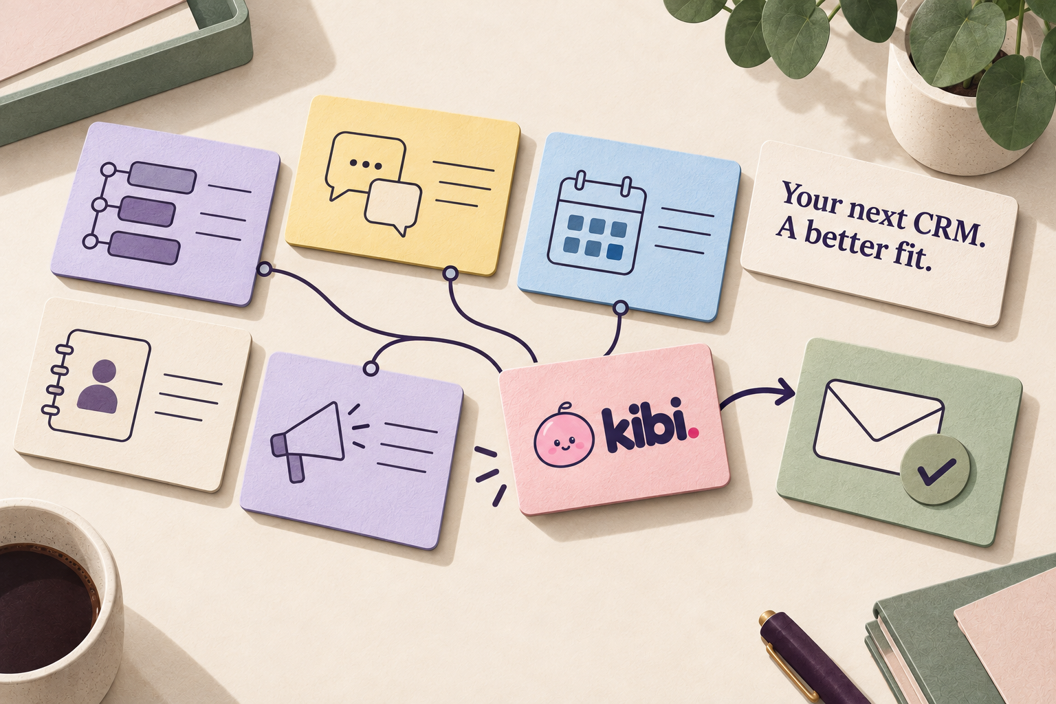 Kibi-branded decision map: different CRM jobs lead to a better fit and the next conversation