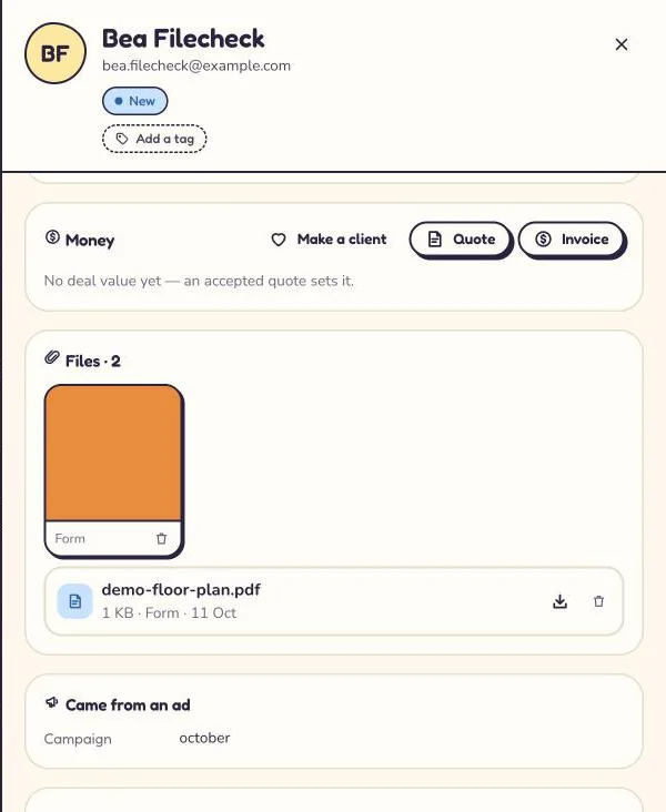 Uploaded files attached to their question on a Kibi enquiry